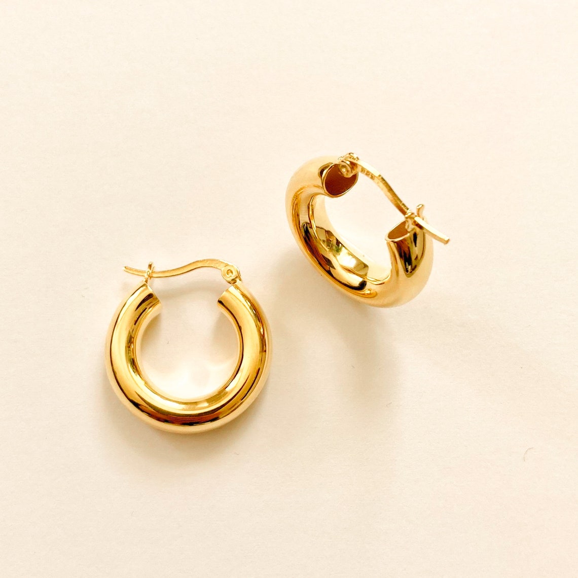 Gold Thick Hoop Earrings 18k Gold Vermeil Earrings Chunky - Etsy Australia