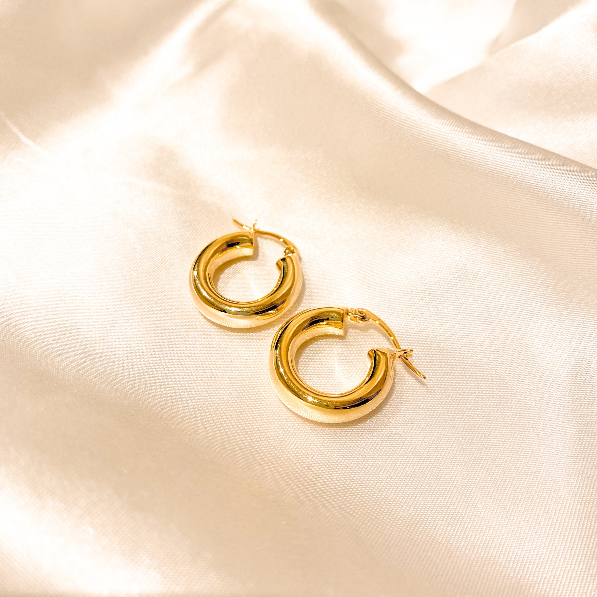 Gold Thick Hoop Earrings 18k Gold Vermeil Earrings Chunky Etsy Australia