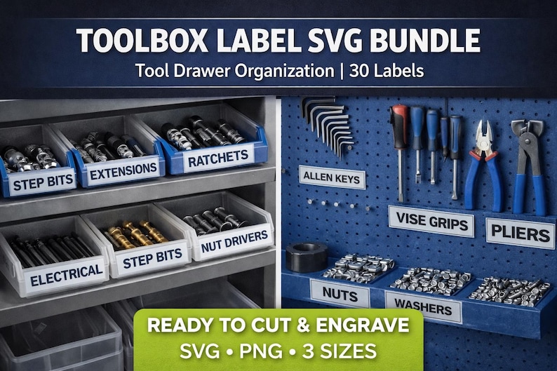 Toolbox Label SVG Bundle | Garage & Workshop Organizer (instant ...