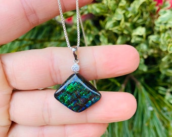 Gorgeous Violet Alberta Ammolite Free Form Pendants Set With .925 Silver Bale and 18 Chain! Green /& Blue