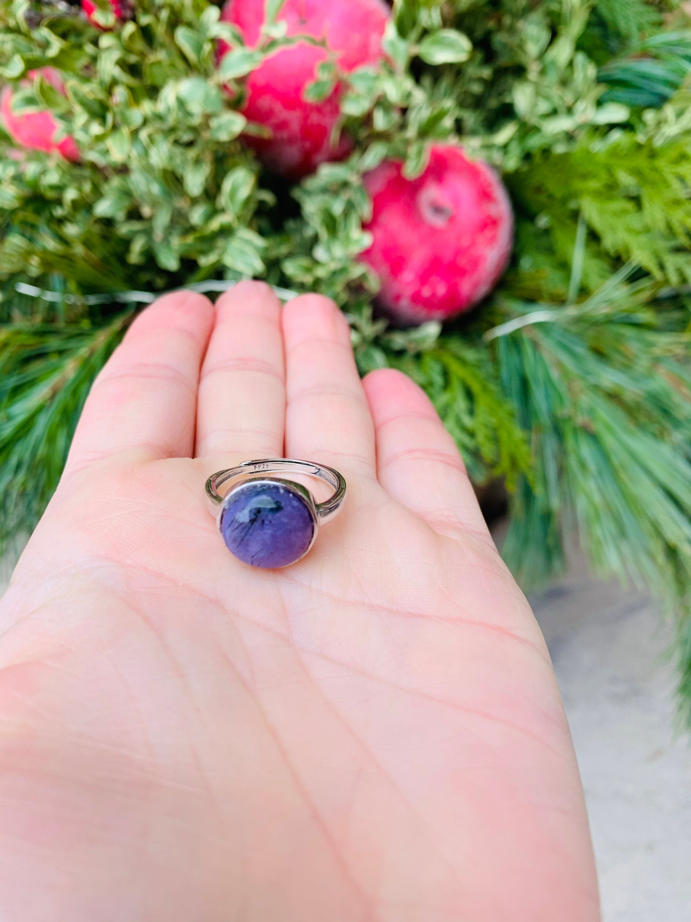 Gorgeous 12mm charoite ring set in 925 sterling | Etsy