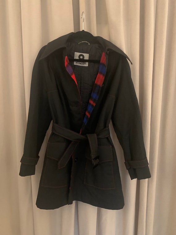Black tartan trench coat vintage Quelrayn