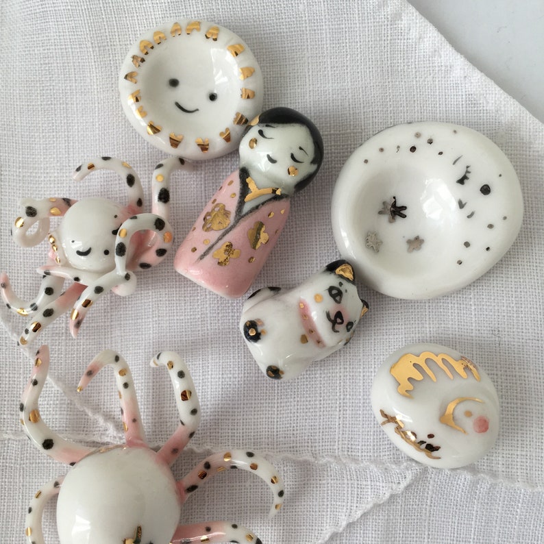 Miniature Ceramic Octopus Totem Porcelain Octopus Figure Etsy