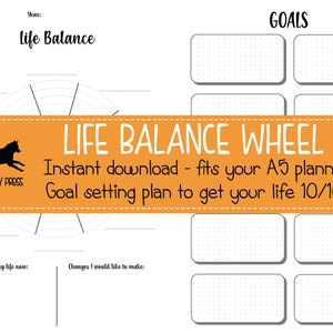 Life Balance Wheel | Bullet Journal | Goal Setting Planner Inserts | A5 Downloads for Filofax or Kikki K I Design Your Life!