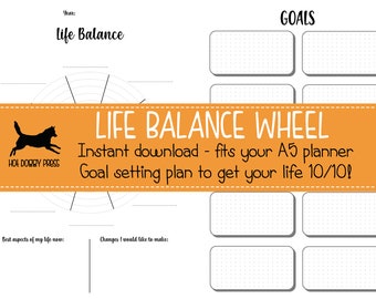 Life Balance Wheel | Bullet Journal | Goal Setting Planner Inserts | A5 Downloads for Filofax or Kikki K I Design Your Life!