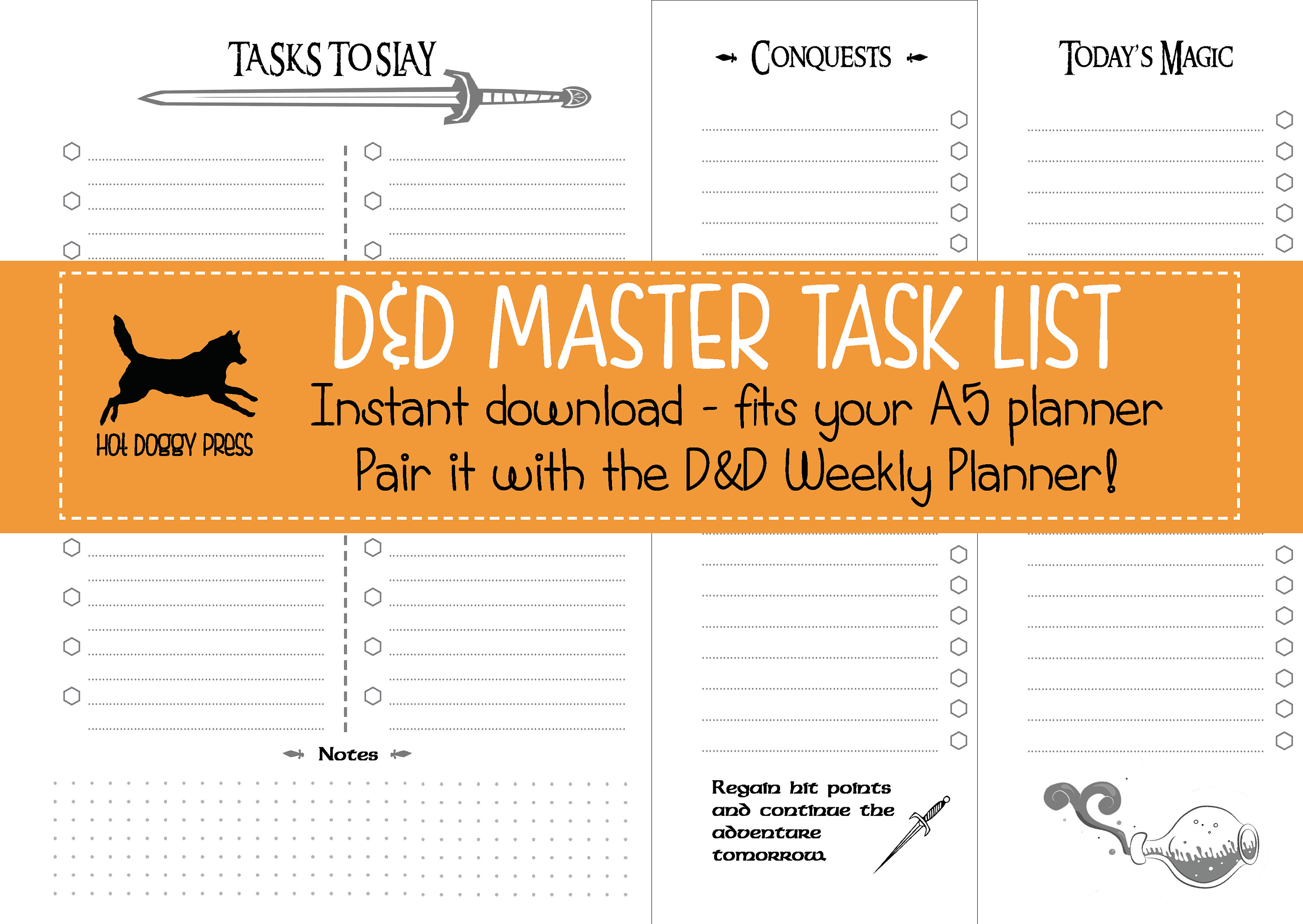 A5 Master to Do List Printable | Dungeons and Dragons Themed Planner ...