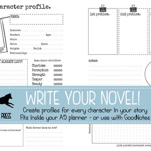 Write Your Novel | Character Outlines | How to Write | A5 inserts or use with GoodNotes