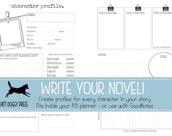 Write Your Novel | Character Outlines | How to Write | A5 inserts or use with GoodNotes