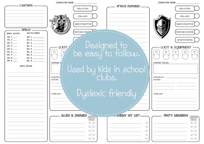 Dungeons and Dragons Character Sheet | Simple Layout Perfect for ...
