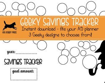 Printable Geeky Savings Tracker | Bullet Journal | Finance Planner Inserts | A5 Downloads for Filofax or Kikki K I 3 DESIGNS!