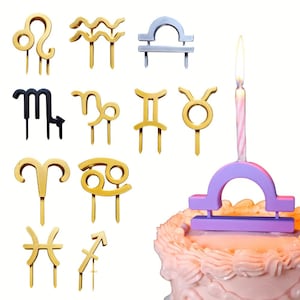Zodiac Astrology Birthday Cake Topper Candle Holder for Personalized Celebration Cakes