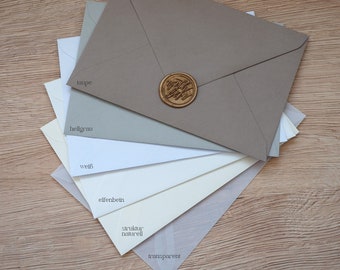 High-quality envelopes DIN C6 | Natural colors (taupe, light gray, white, ivory, natural structure, transparent)