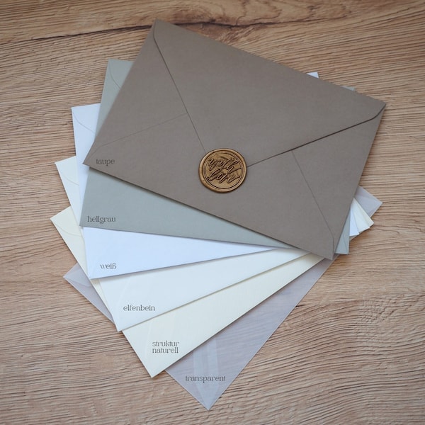 Hochwertige Briefumschläge DIN C6 | Naturfarben (taupe, hellgrau, weiß, elfenbein, struktur naturell, transparent)