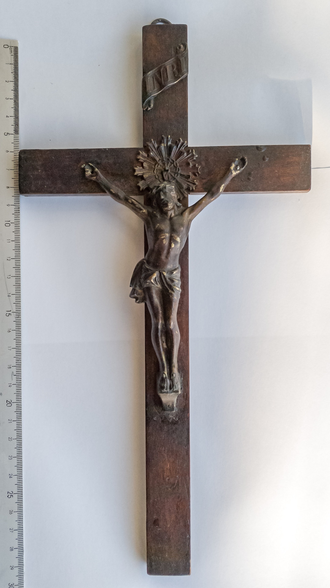 Vintage Wall Crucifix 30sm Solid Wood Cross Bronze Color Etsy