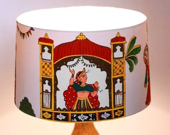 Lamp Shade Indian, Lamp shade Indian hand painted, Phad painting lamp shade, colorful lampshade, Pichwai lamp