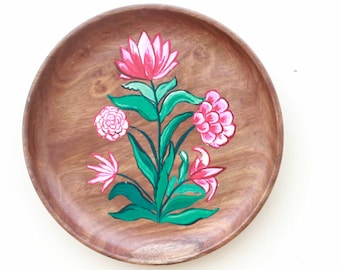 Hand painted Floral Wall plate Set, Jaipur Motif Floral decorative plates, Wooden Platter with Flower design, Rajasthani "Boota" Design