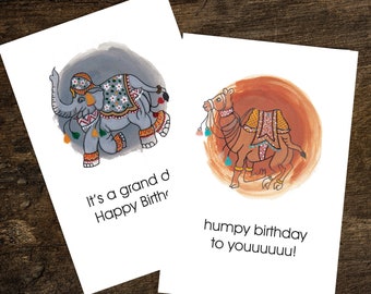 Printable Birthday card Camel elephant in 3 sizes, Indian Funny Camel elephant birthday cards for kids or adults, digital birthday card