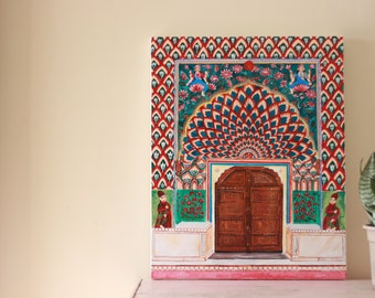 Original Painting of City Palace's gate Jaipur, Canvas painting on 16 x 20" with acrylics
