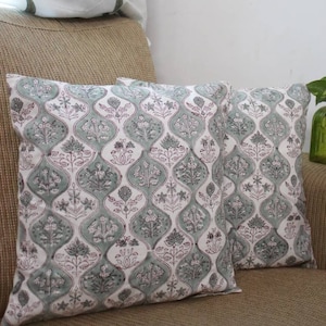 White and grey Block print Cushion Covers, Set of 2 Cushion Covers of size 16x16
