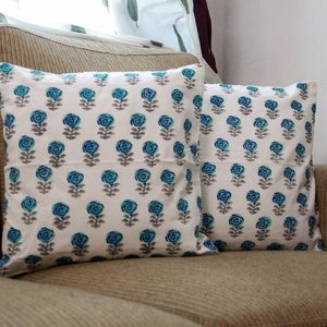 Fundas de cojín con estampado floral en bloque, juego de 2 fundas de cojín de tamaño 16x16, fundas de cojín de algodón