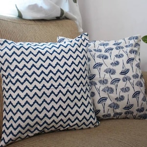 Cushion covers handmade block print , White Blue Block print Cushion Covers, Set of 2 Cushion Covers of size 16x16