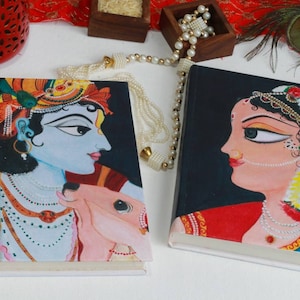 Hand Painted Journal of Krishna Radha, Indian gods book, A5 Notebook for writing, Diary Planner, Gift for writers- thoughts and affirmations