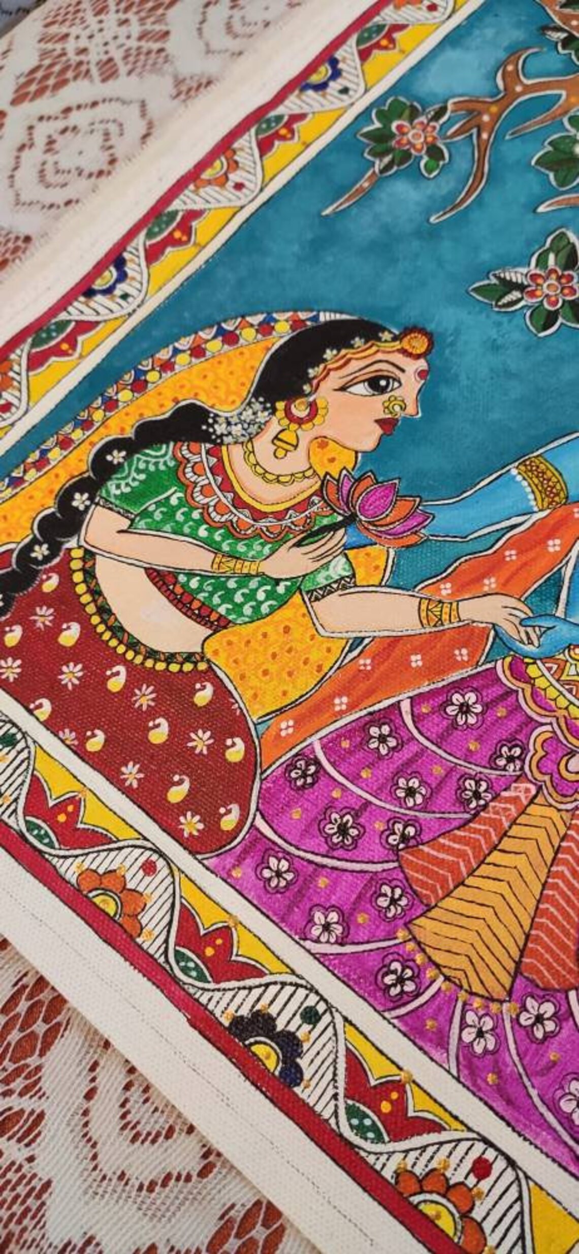 Indian Madhubani Painting, Traditional Madhubani Painting on Canvas