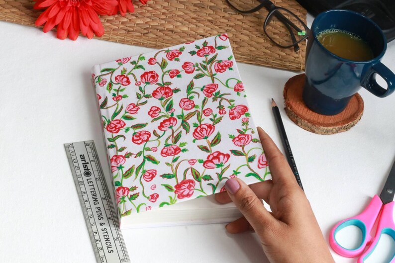 Hand Painted Floral Journal, A5 sized Notebook for writing, Diary Planner, Gift for writers thoughts and affirmations image 7