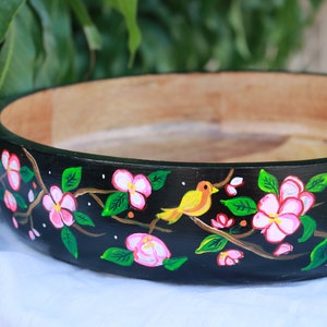Salad Mixing Bowl, Black Floral bowl, Fruit bowl wooden, Handpainted bowl, Decorative bowl, Large bowl image 10