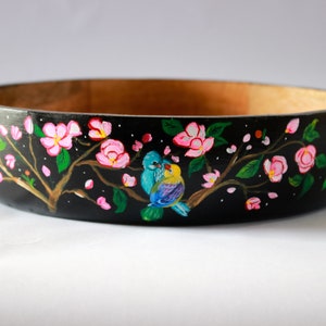 Salad Mixing Bowl, Black Floral bowl, Fruit bowl wooden, Handpainted bowl, Decorative bowl, Large bowl image 1