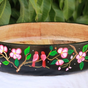 Salad Mixing Bowl, Black Floral bowl, Fruit bowl wooden, Handpainted bowl, Decorative bowl, Large bowl image 3