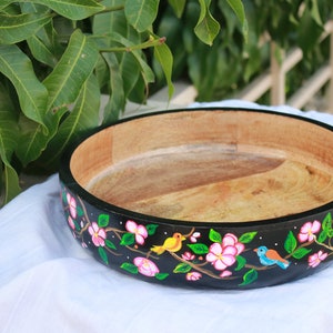 Salad Mixing Bowl, Black Floral bowl, Fruit bowl wooden, Handpainted bowl, Decorative bowl, Large bowl image 8