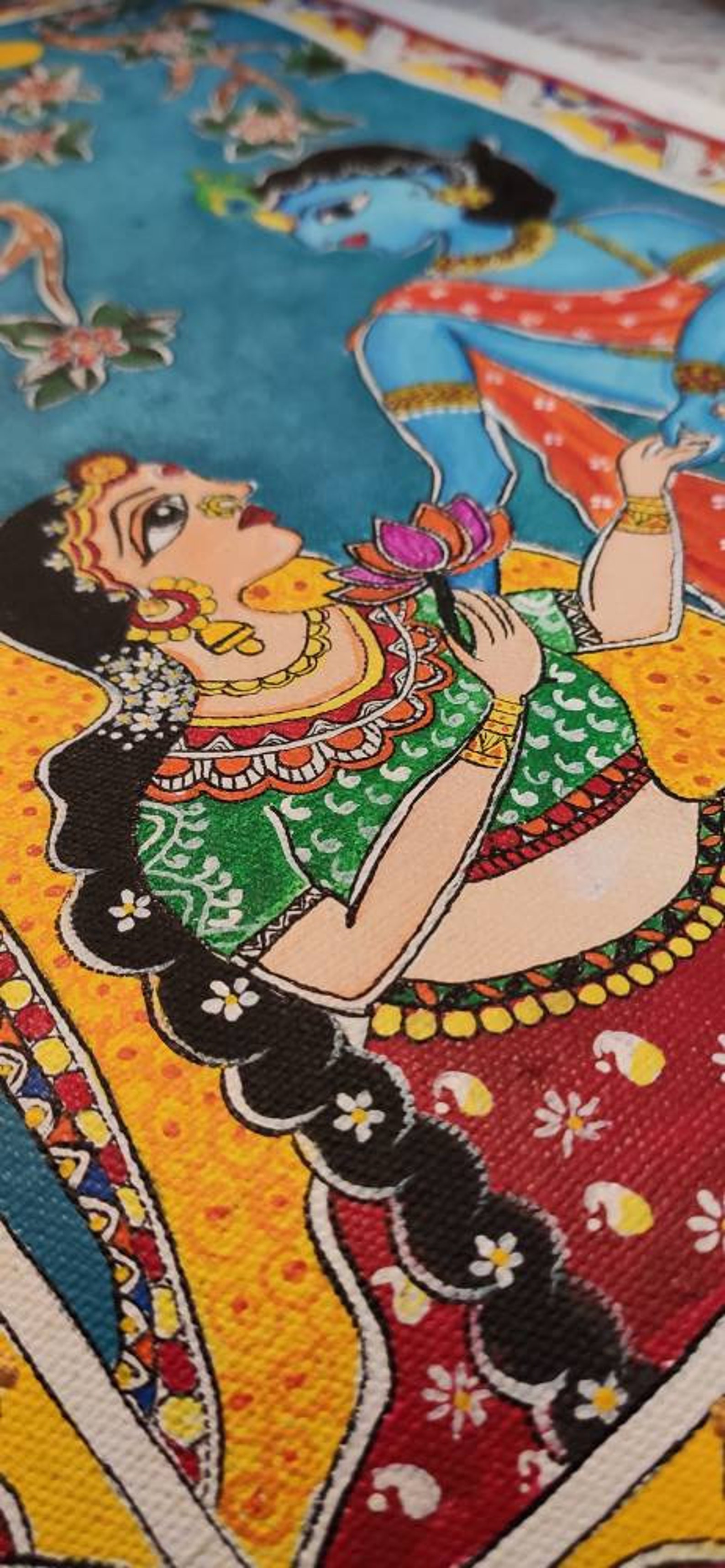 Indian Madhubani Painting, Traditional Madhubani Painting on Canvas