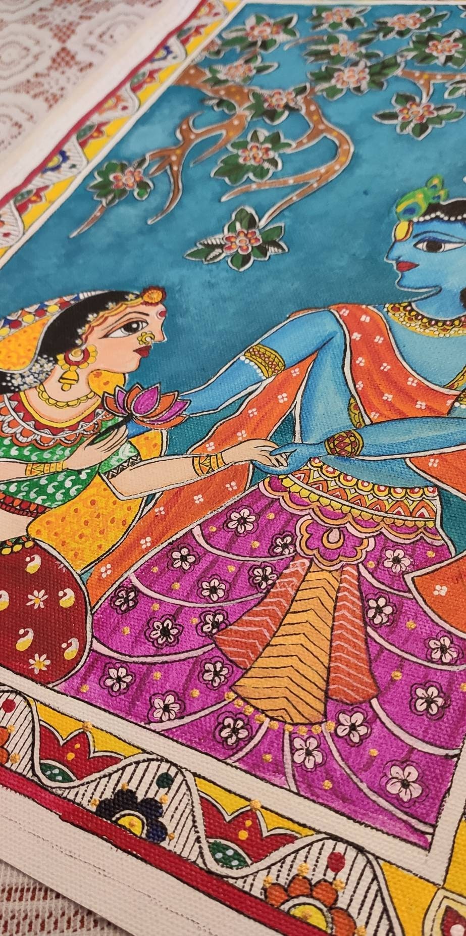 Indian Madhubani Painting, Traditional Madhubani Painting on Canvas