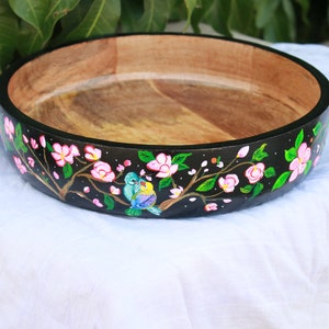 Salad Mixing Bowl, Black Floral bowl, Fruit bowl wooden, Handpainted bowl, Decorative bowl, Large bowl image 4