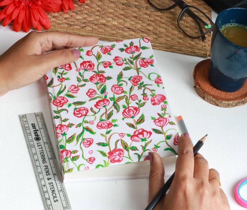 Hand Painted Floral Journal, A5 sized Notebook for writing, Diary Planner, Gift for writers thoughts and affirmations image 1