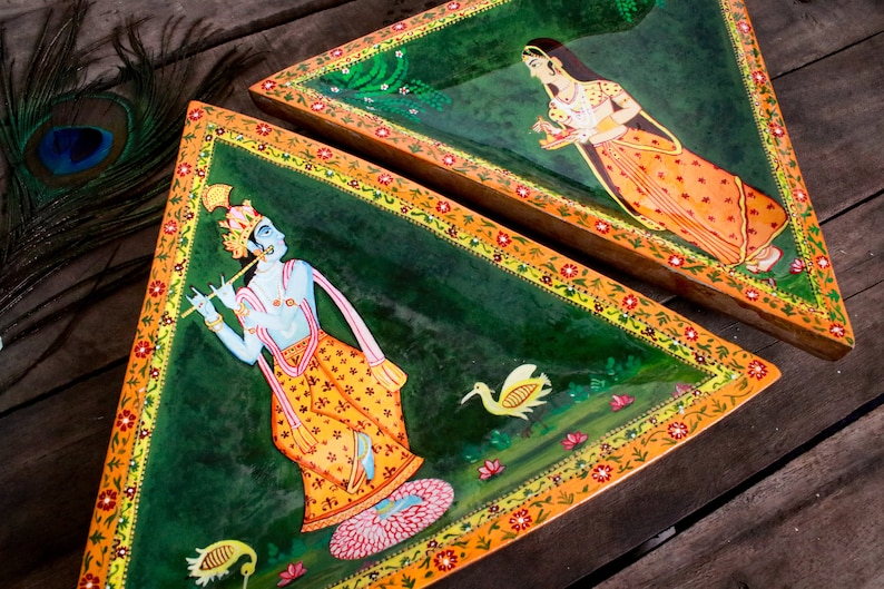 Wall Plates of Krishna Radha for Diwali Decor, Indian Painting of ...