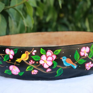 Salad Mixing Bowl, Black Floral bowl, Fruit bowl wooden, Handpainted bowl, Decorative bowl, Large bowl image 7
