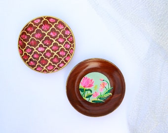 Floral Mini Wall Plates, Lotus painting, Trinket dish, Jaipur Rajasthani Handicraft Wall Decor, Indian traditional Paintings