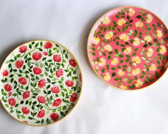 Floral Wall Plates set of 2, Jaipur Rajasthani Handicraft Wall Decor, Pichwai Art, Indian traditional Paintings