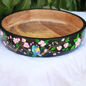 Salad Mixing Bowl, Black Floral bowl, Fruit bowl wooden, Handpainted bowl, Decorative bowl, Large bowl image 9