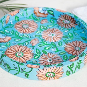 Handpainted wooden tray, Handpainted Rajasthani Platter, Indian Wood platter, Wooden round tray