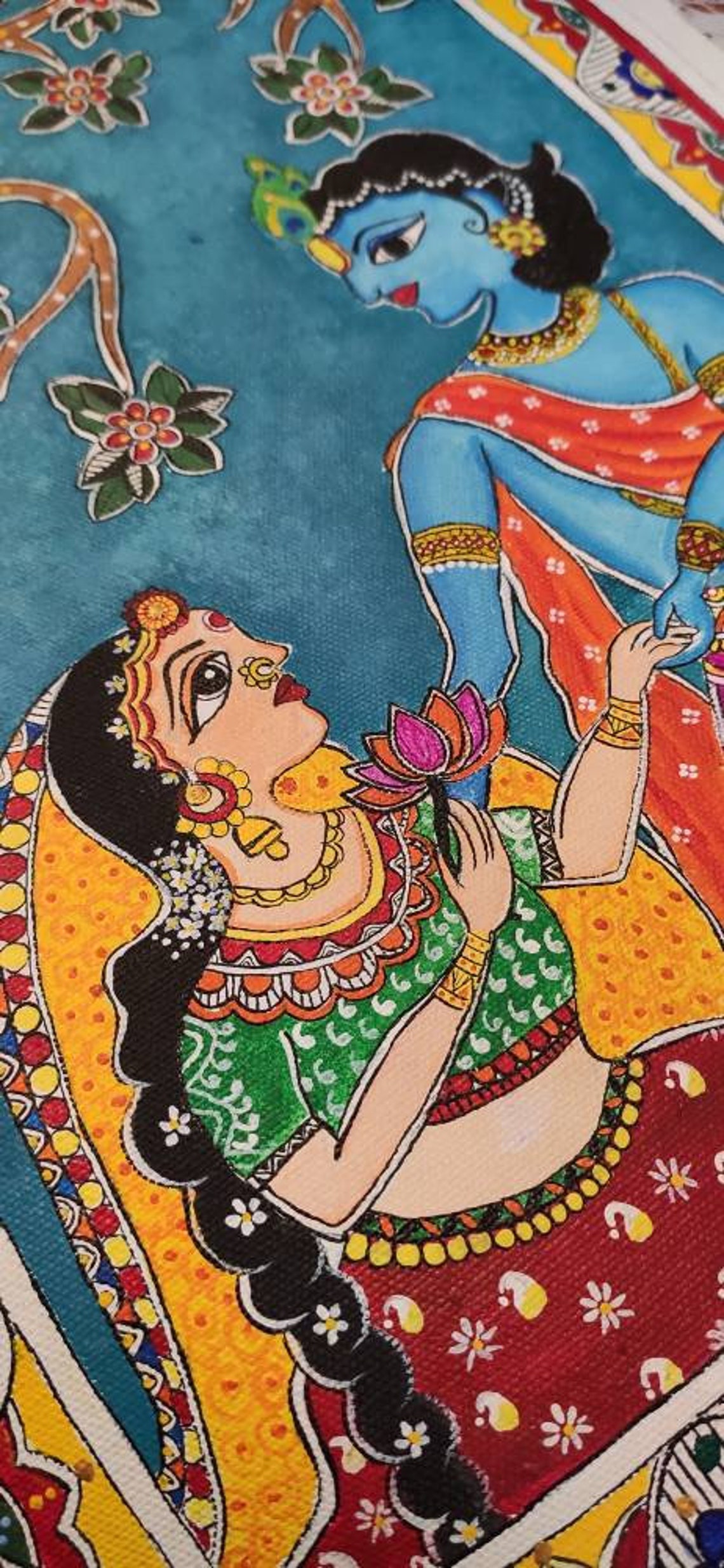 Indian Madhubani Painting, Traditional Madhubani Painting on Canvas