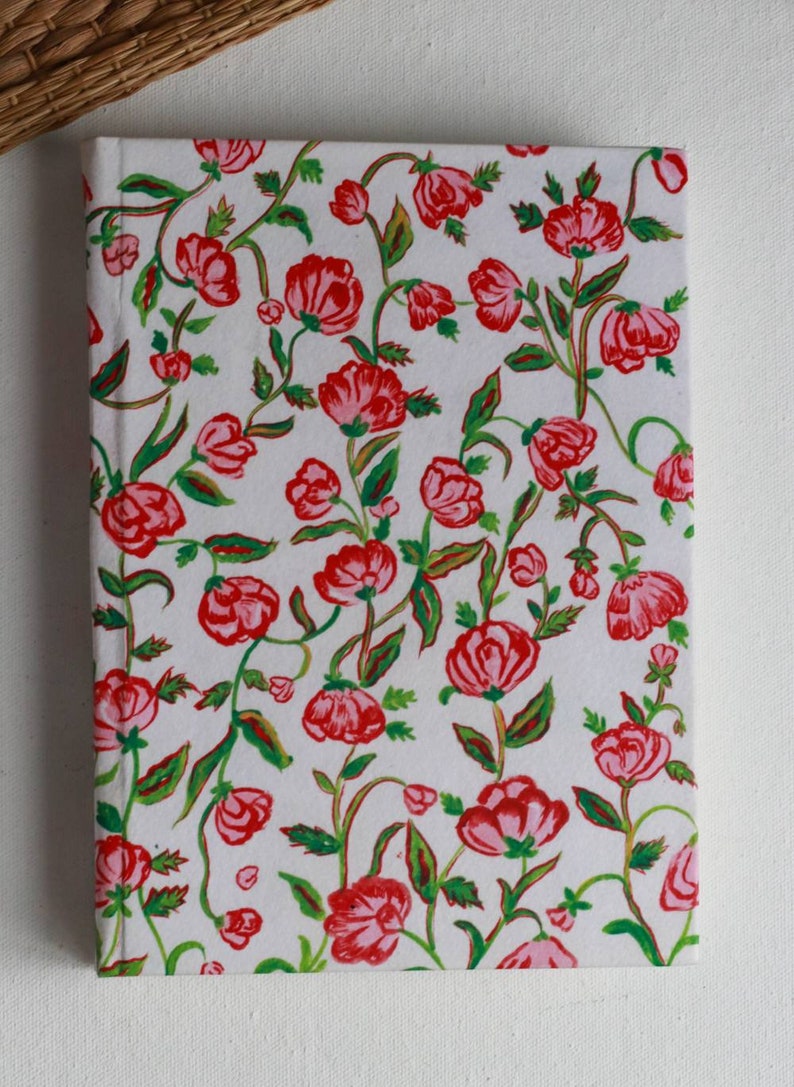 Hand Painted Floral Journal, A5 sized Notebook for writing, Diary Planner, Gift for writers thoughts and affirmations image 3