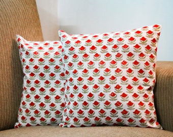 Set of 5 Cushion covers cotton of size 12"x12", Block print cushion covers