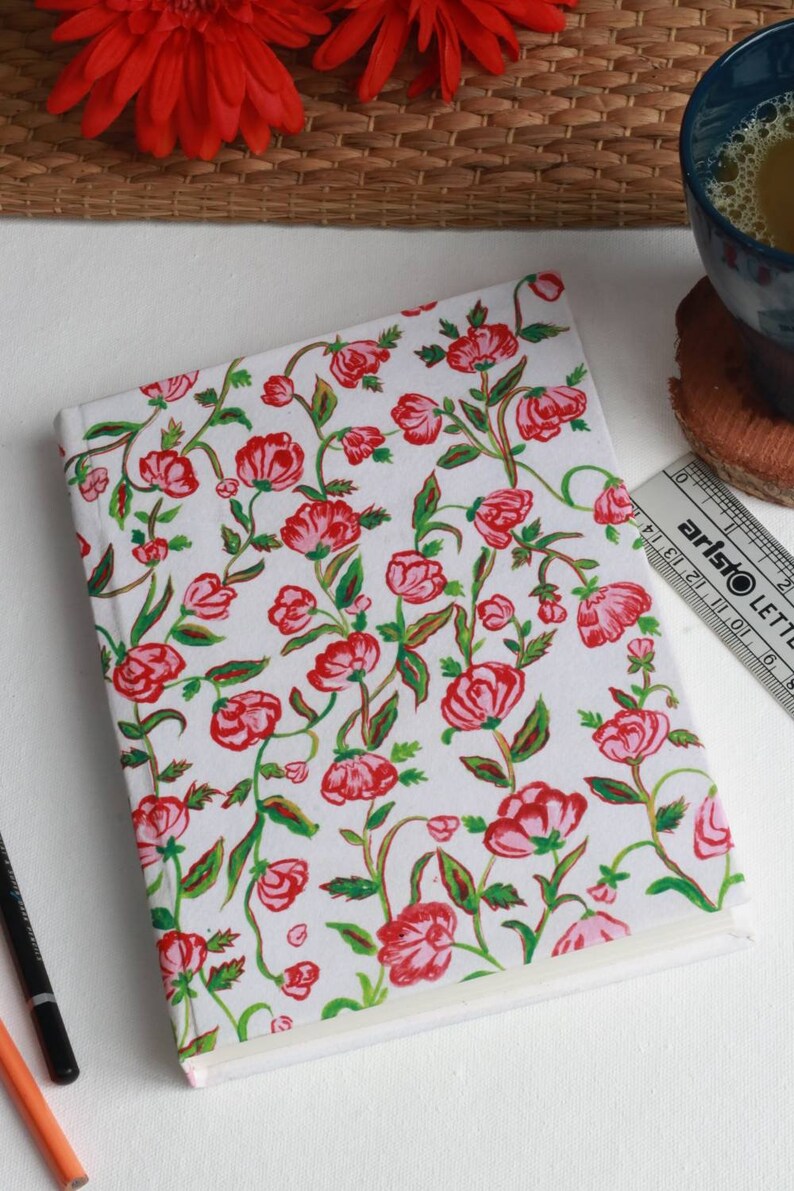 Hand Painted Floral Journal, A5 sized Notebook for writing, Diary Planner, Gift for writers thoughts and affirmations image 8