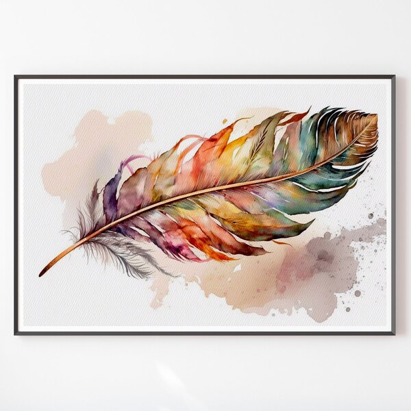 Feather Watercolor Art Print, Feather Painting Wall Art Decor, Original Artwork, Feather Art Painting, Feather Art Decor Wildlife