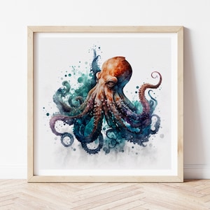 Octopus Watercolor Art Print, Octopus Painting Wall Art Decor, Original Artwork, Wild animals Art, Octopus Print Painting, Octopus Painting
