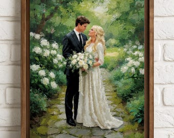 Custom Wedding Portrait Painting From Photo, Digital Oil Painting Print On Canvas, Personalized Couple Portrait From Photo, Anniversary