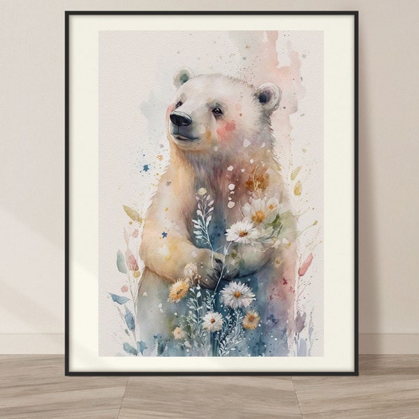 Polar bear Watercolor Art Print, Polar bear Painting Kids Wall Art Decor, Original Artwork, Wild animals Art, Polar bear Print Painting